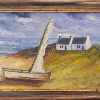 Pintura intitulada "Barque et maison br…" por Paulette Marcon, Obras de arte originais