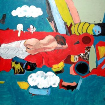 Malerei mit dem Titel "dreaming kilroy" von Paul Freidin, Original-Kunstwerk, Öl