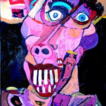 Painting titled "face on the wall" by Paul Freidin, Original Artwork, Oil