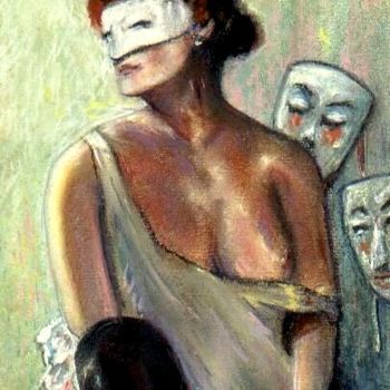 Schilderij getiteld "Dame met maskers" door Paul Gosselin, Origineel Kunstwerk, Olie