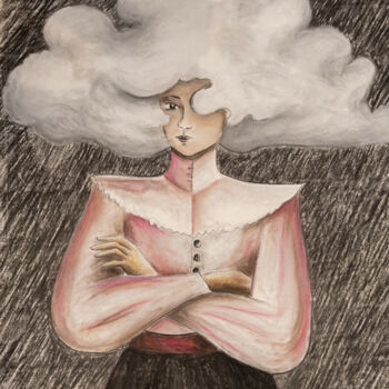 「La décision」というタイトルの描画 Pauline Baillyによって, オリジナルのアートワーク, 木炭