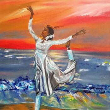 Painting titled "Sunset dancer" by Pauline Cazes, Original Artwork, Oil Mounted on Wood Stretcher frame