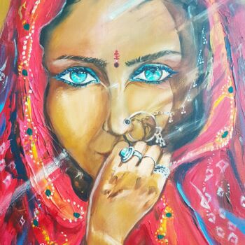 Painting titled "Desert Eyes" by Pauline Cazes, Original Artwork, Oil Mounted on Wood Stretcher frame