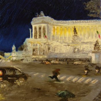 Pittura intitolato "Roma e la pioggia" da Pauline Simone, Opera d'arte originale, Olio