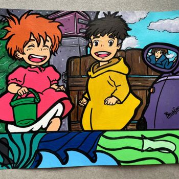 Peinture intitulée "Ponyo et Sosuke - L…" par Pauline Sarrazin (Bloodysea_), Œuvre d'art originale, Acrylique