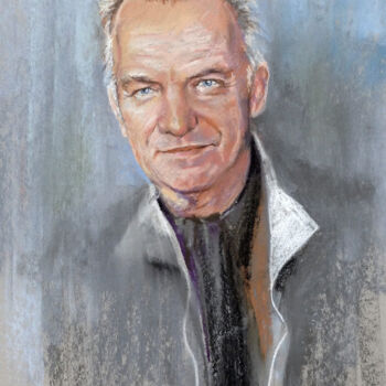 Pintura intitulada "Portrait de Sting a…" por Paul Lebrun, Obras de arte originais, Pastel