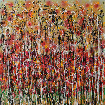 Картина под названием "'flowers - -autumn'" - Paul Megens, Подлинное произведение искусства, Акрил Установлен на Деревянная…