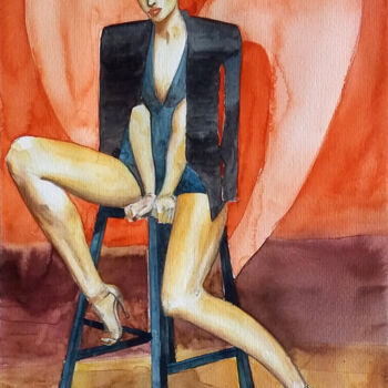 Pintura intitulada "Mulher com paletó" por Paulo Di Santoro, Obras de arte originais, Aquarela