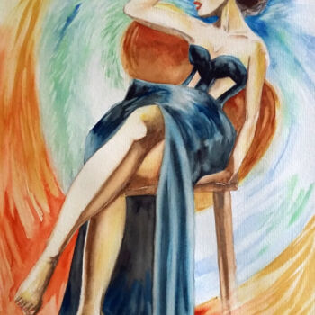 Pintura intitulada "A Dama de Preto" por Paulo Di Santoro, Obras de arte originais, Aquarela