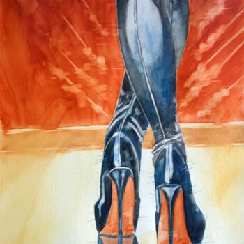 Pintura intitulada "Botas Pretas" por Paulo Di Santoro, Obras de arte originais, Aquarela