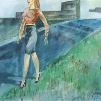 Pintura intitulada "Andando Rápido" por Paulo Di Santoro, Obras de arte originais, Aquarela