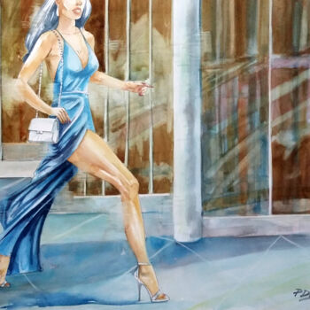 Pintura intitulada "Vestido Esvoaçante" por Paulo Di Santoro, Obras de arte originais, Aquarela