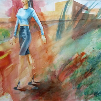 Painting titled "Andando Ligeiro" by Paulo Di Santoro, Original Artwork, Watercolor