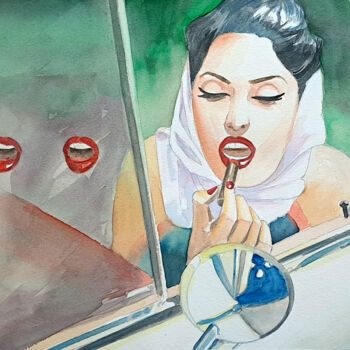 Pintura intitulada "Moça no Carro" por Paulo Di Santoro, Obras de arte originais, Aquarela