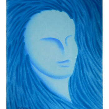 Desenho intitulada "Face Azul / Blue Fa…" por Paulo H Vieira, Obras de arte originais, Pastel