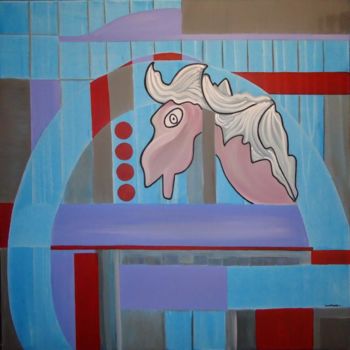 Ζωγραφική με τίτλο "BARN DOOR WITH HORSE" από Paulo Fontinha, Αυθεντικά έργα τέχνης