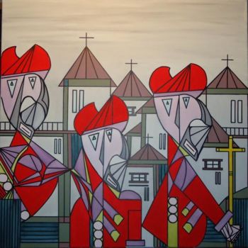 Painting titled "Meeting of Cardinals" by Paulo Fontinha, Original Artwork