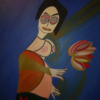 Painting titled "WOMAN WITH FLOWER I…" by Paulo Fontinha, Original Artwork