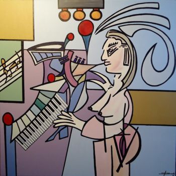 Malerei mit dem Titel "WOMAN AND THE MUSIC" von Paulo Fontinha, Original-Kunstwerk