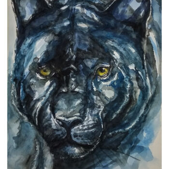 Pintura intitulada "Panther" por Paulos Stollas, Obras de arte originais, Aquarela