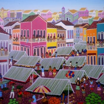 Painting titled "feira de Cachoeira" by Paulo Sérgio Souza, Original Artwork