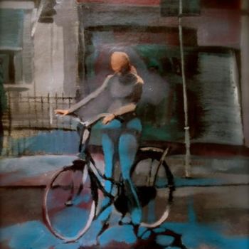 Painting titled "велосипедистка на п…" by Paulus Hoffman, Original Artwork, Oil