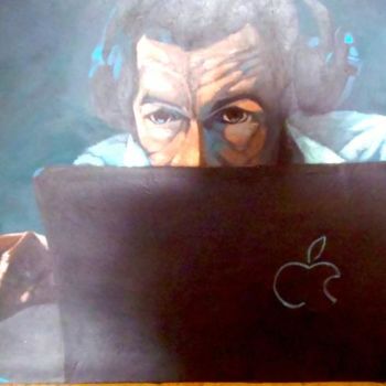 Painting titled "man and computer" by Paulus Hoffman, Original Artwork, Oil