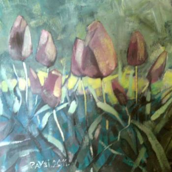 Картина под названием "tulips in a square" - Paulus Hoffman, Подлинное произведение искусства, Масло