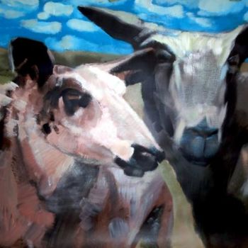Картина под названием "two sheep" - Paulus Hoffman, Подлинное произведение искусства, Масло
