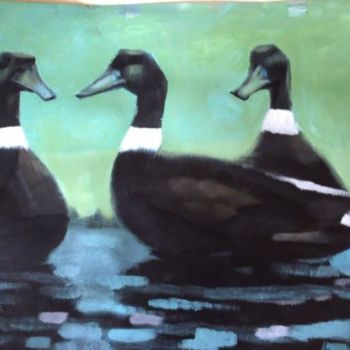 Painting titled "three ducks thinking" by Paulus Hoffman, Original Artwork, Oil