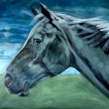 Ζωγραφική με τίτλο "blue horse" από Paulus Hoffman, Αυθεντικά έργα τέχνης, Λάδι