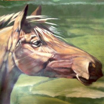 Schilderij getiteld "horse's head agains…" door Paulus Hoffman, Origineel Kunstwerk, Olie