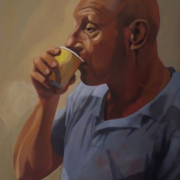 Pittura intitolato "a man drinking coff…" da Paulus Hoffman, Opera d'arte originale, Olio