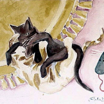 Peinture intitulée "cats-fight.jpg" par Paulyvalent (Paul Elie), Œuvre d'art originale