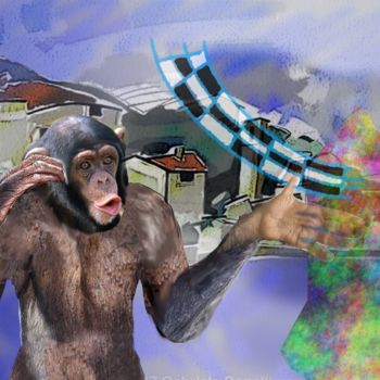 Arte digitale intitolato "le chimp et l'abstr…" da Paulyvalent (Paul Elie), Opera d'arte originale, Pittura digitale Montato…