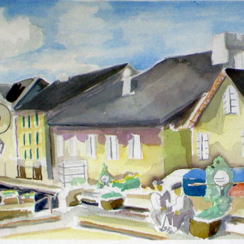 Malerei mit dem Titel "lacaune place de la…" von Paulyvalent (Paul Elie), Original-Kunstwerk, Aquarell