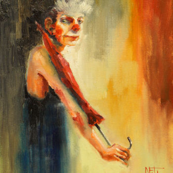 Schilderij getiteld "clown with red umbr…" door Pavel Filin, Origineel Kunstwerk, Olie
