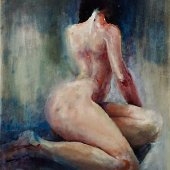 Painting titled "akt001" by Pavel Filin, Original Artwork, Oil Mounted on Wood Stretcher frame