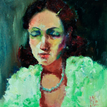 Painting titled "Night lady" by Pavel Filin, Original Artwork, Oil Mounted on Wood Stretcher frame