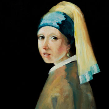 Painting titled "Het meisje met de p…" by Pavel Filin, Original Artwork, Oil Mounted on Wood Stretcher frame