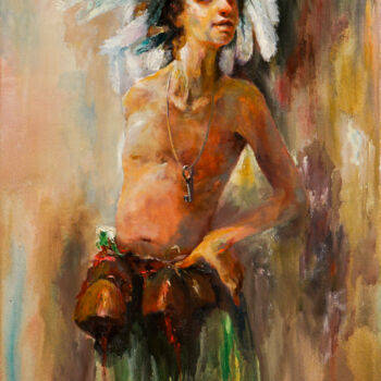 Painting titled "shepherd boy 13" by Pavel Filin, Original Artwork, Oil Mounted on Wood Stretcher frame