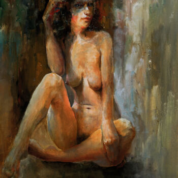 Painting titled "47akt" by Pavel Filin, Original Artwork, Oil Mounted on Wood Stretcher frame