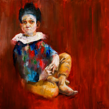 Painting titled "clown for you" by Pavel Filin, Original Artwork, Oil Mounted on Wood Stretcher frame