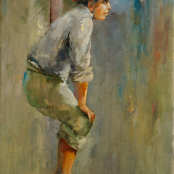 Painting titled "I am OLIVER" by Pavel Filin, Original Artwork, Oil Mounted on Wood Stretcher frame