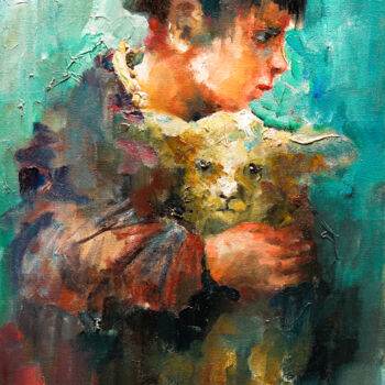 Painting titled "misha" by Pavel Filin, Original Artwork, Oil Mounted on Wood Stretcher frame