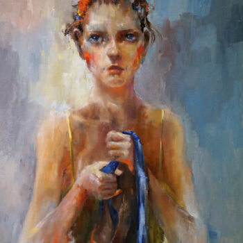 Painting titled "expectation" by Pavel Filin, Original Artwork, Oil Mounted on Wood Stretcher frame