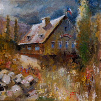 Painting titled "before the rain" by Pavel Filin, Original Artwork, Oil Mounted on Wood Stretcher frame