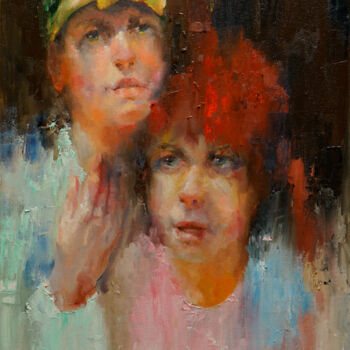 Painting titled "actors" by Pavel Filin, Original Artwork, Oil Mounted on Wood Stretcher frame