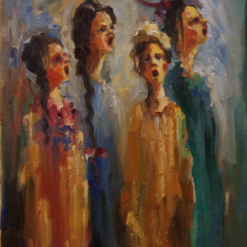 Schilderij getiteld "CHORUS OF GIRLS"" door Pavel Filin, Origineel Kunstwerk, Olie