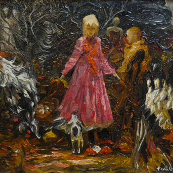 Painting titled "Birds" by Pavel Guliaev, Original Artwork, Oil Mounted on Cardboard